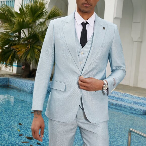 Teal Peak Lapel 3 Piece Stacy Adams Men's Suit - Picture 6 of 6